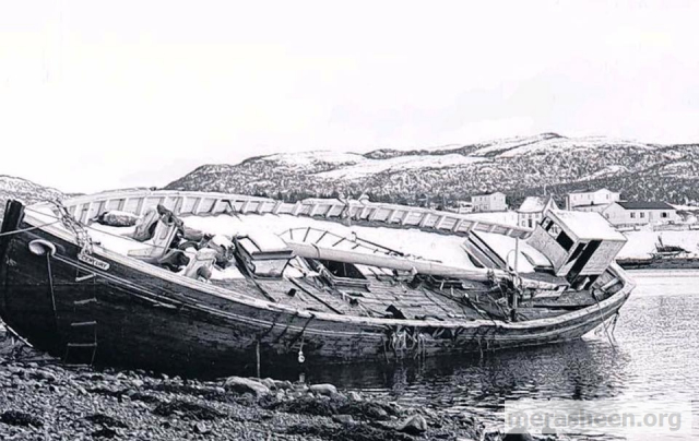 Catherine Hann's final resting place.&amp;nbsp; The Hanns from Petite Forte sold the schooner in 1967 and after several owners, the Marystown Sea Cadets came into possession of the vessel. In the fall of 1968 the vessel was moored inside the Canning Bridge in Marystown when a November wind storm broke her moorings and she drifted ashore. She lay on her side in the beach where over the next several years she was slowly destroyed by the elements.The end of the MV Catherine Hann came in 1972 when the Marystown Fire Department, fearing for the safety of teenagers that frequented the deteriorating derelict, set fire to what remained of the vessel.