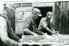 Splitting fish.&amp;nbsp; Can anyone identify these men?