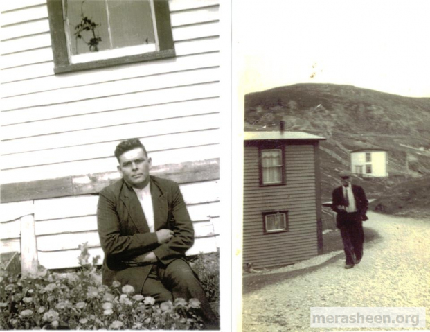 On the left, Fred Best. On the right, Billy Power from Clattice Harbour passing by Martin Connors' house