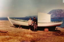 Mary, son Carl and Ron Pitcher by the new boat in 1961.&amp;nbsp; Most likely taken by Jose Ennis.